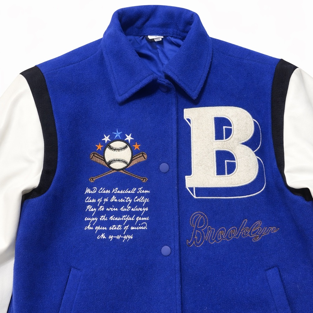 Brooklyn Varsity Jacket Blue White Letterman Baseball H&M Divided Medium - Picture 3 of 5